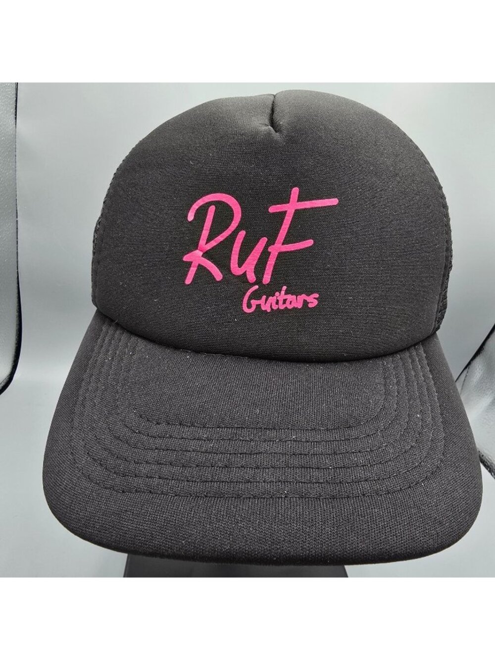 Ruf Guitars Black and Pink Mesh Panel Snapback Headwear USA Trucker Hat
